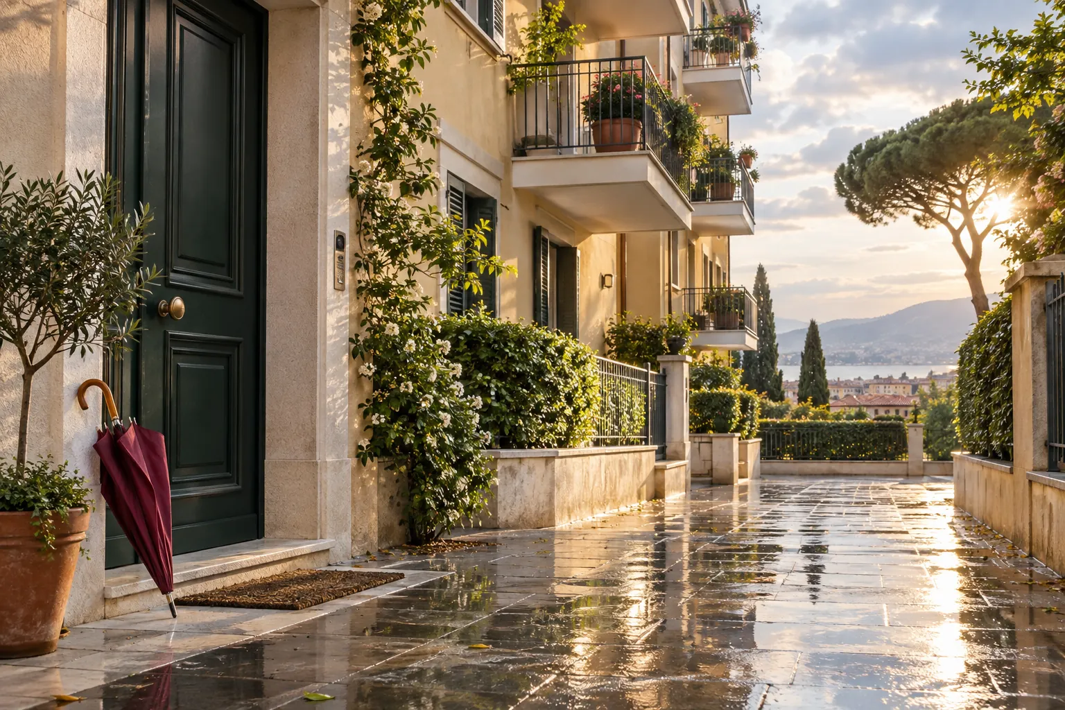 Edificio residenziale dopo la pioggia, in una scena dedicata alla protezione del fabbricato