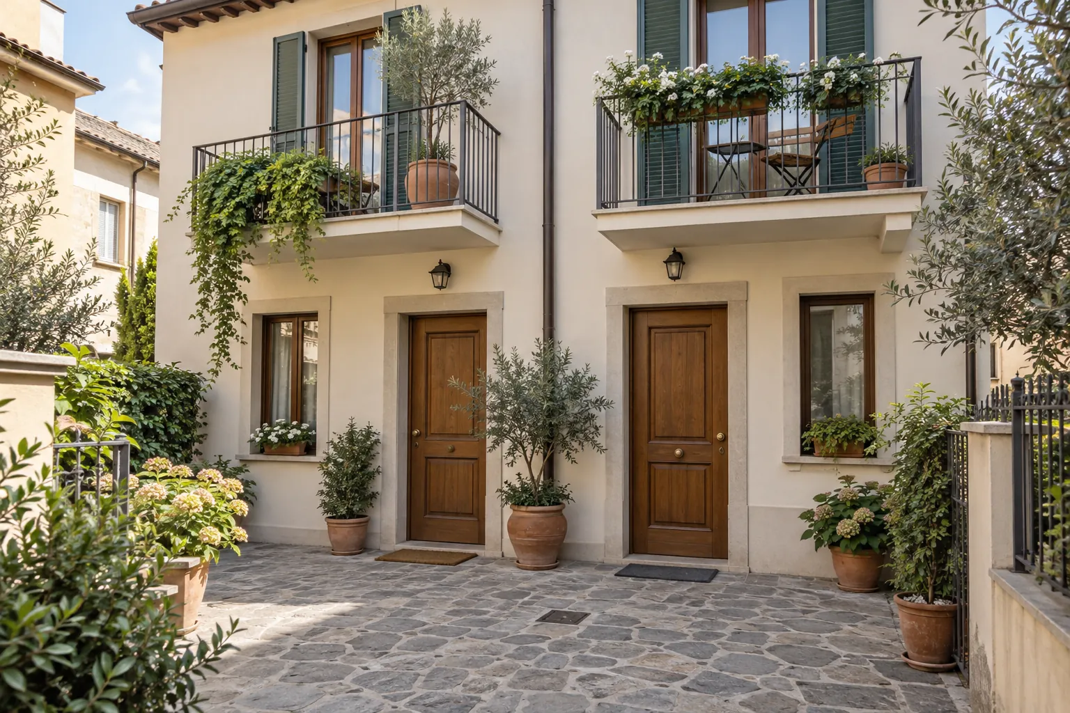 Piccolo edificio residenziale italiano con due ingressi e parti comuni